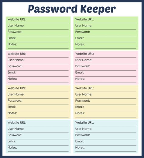 Free Password Keeper Template Printable | Printable password log ...