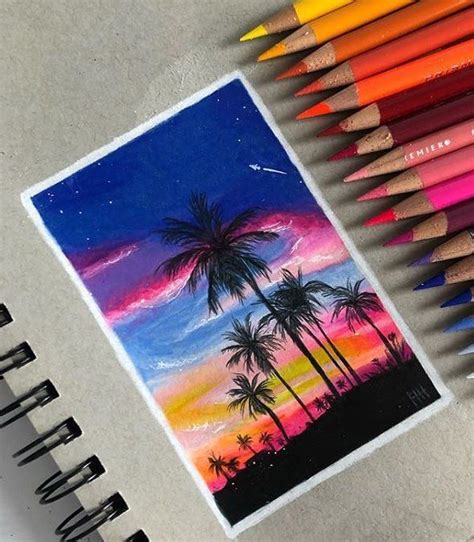 Colored pencil sunset by @paperdoodles on Strathmore Toned Gray Sketch ...