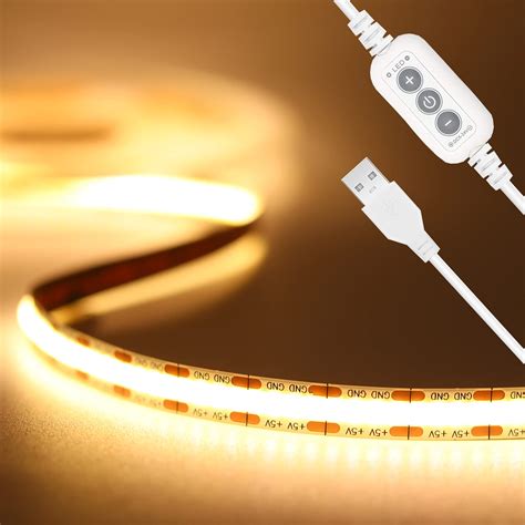 Buy PAUTIX USB 2M 5V COB LED Strip Light, 640LEDs Warm White 3000K ...