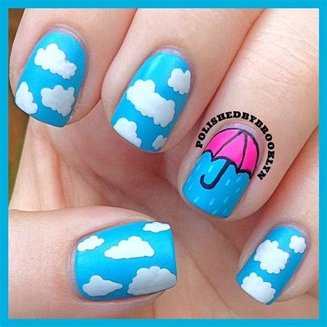 Umbrella Nails | April nails, Nail colors, Spring nail art