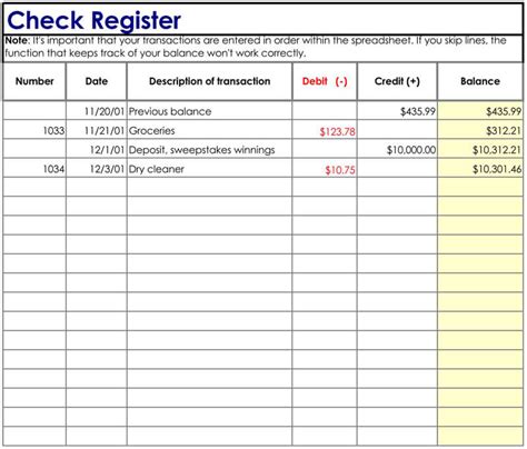 Free Checkbook Register Template Excel To Start Off, The First ...