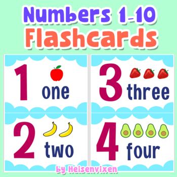 Numbers 1-10 Flashcards (number, words, counting) by Heisenvixen