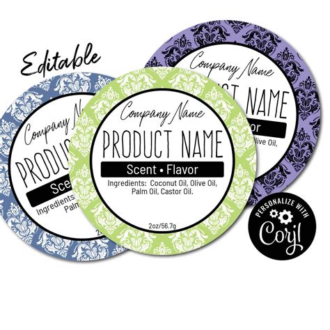 Editable Damask Round Label. Sticker Template. Personalize, Customize ...