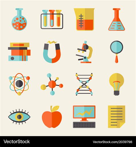 Science icons in flat design style Royalty Free Vector Image