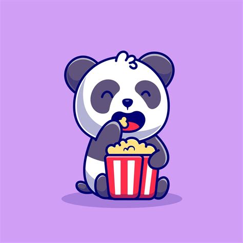 Hand Drawn Cute Panda Cartoon Eating Popcorn Illustration SVG Clipart ...