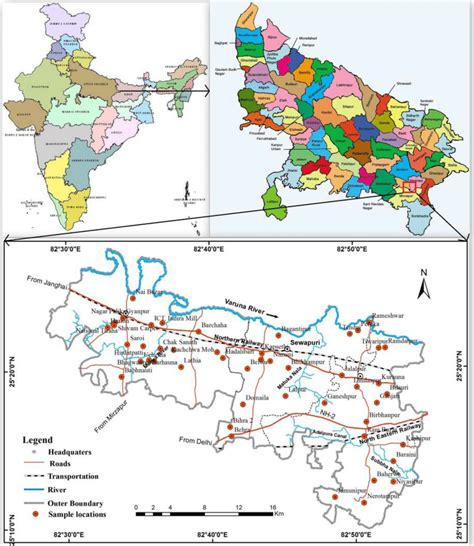 Map of the parts of Varanasi and Sant Ravidas Nagar District, Uttar ...