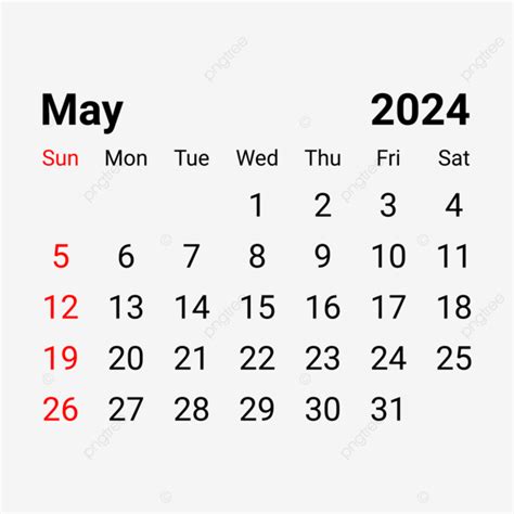 2024 May Calendar, 2024 May, 2024, Calendar 2024 PNG and Vector with ...