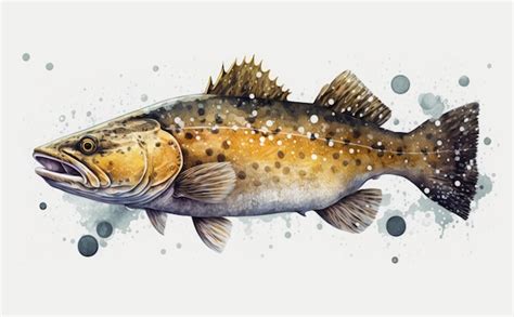 Premium Photo | A drawn cod fish on white background watercolor organic ...