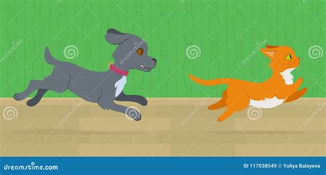 Dog chasing a cat stock vector. Illustration of animal - 117038549