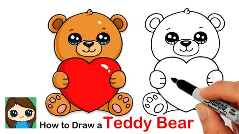 Easy Drawings Of Teddy Bears Holding Hearts