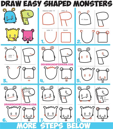 How to Draw Cute Cartoon Monsters from Simple Shapes, Letters and ...