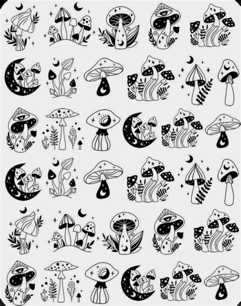 magic mushroom drawing sketch trippy black and white | Mushroom tattoos ...