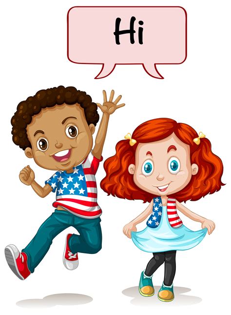 Two american kids saying hi 294366 Vector Art at Vecteezy