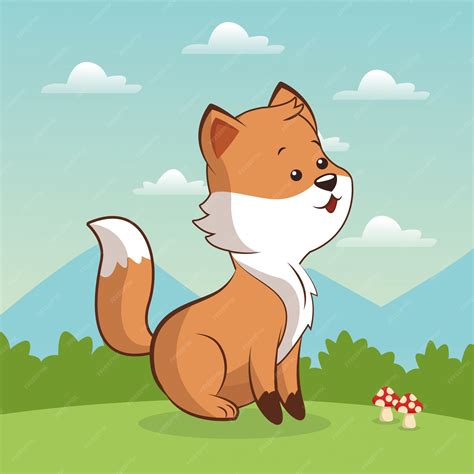 Premium Vector | Cute fox sitting landscape