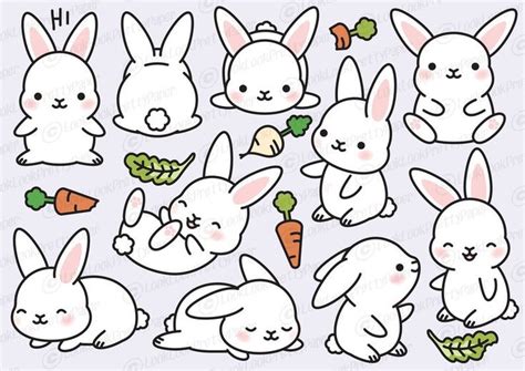 Premium Vector Clipart Kawaii Bunny Cute Bunny Clipart Set Vectores de ...