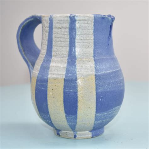 Blue and white striped jug – SOLD | SEA BLUE POTTERY