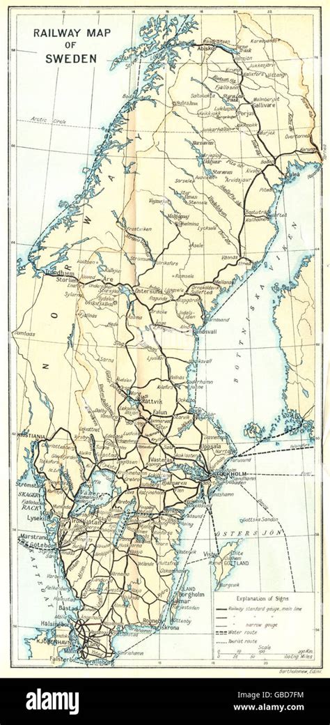 SWEDEN: Railway Map of Sweden. Ferry routes, 1923 Stock Photo - Alamy