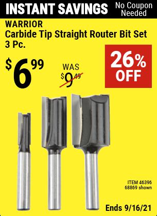 WARRIOR Carbide Tip Straight Router Bit Set 3 Pc. for $6.99 – Harbor ...