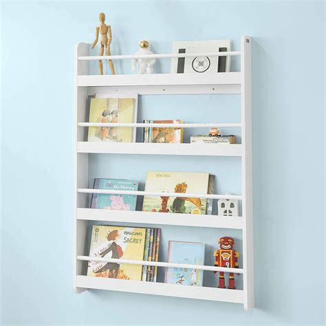 SoBuy KMB08-W, Wall Mounted 4 Tiers Children Kids Bookcase Book Shelf ...