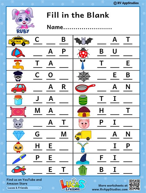 Fill In The Blanks Worksheets For Kids