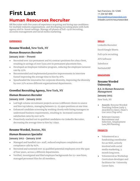 Human Resources Hr Recruiter Resume Example For 2022 Resume Worded - Riset