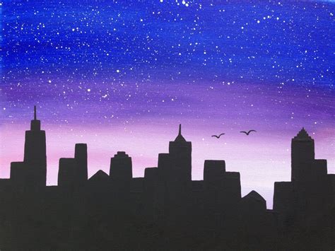 Cityscape,night scene,silhouette,16x20,black painting,blue painting ...