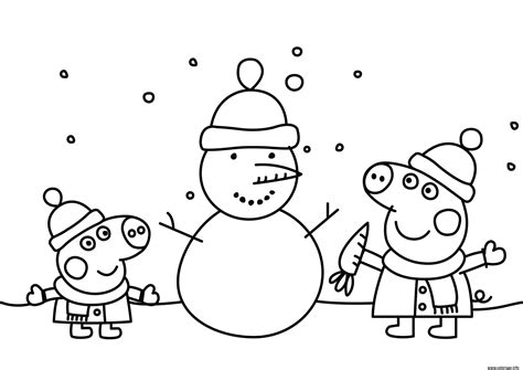 Coloriage peppa pig noel font un bonhomme de neige - JeColorie.com