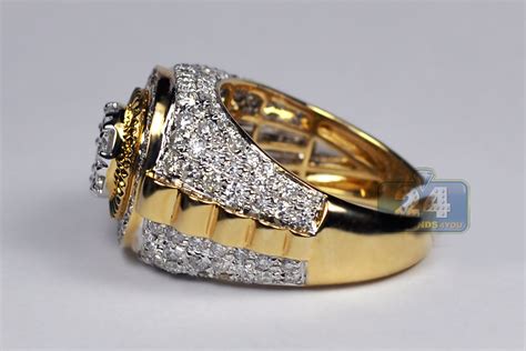 Mens Diamond Cluster Pinky Ring 14K Yellow Gold 3.22 ct