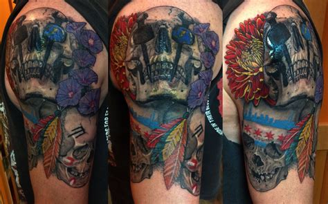 Iron Worker and Chicago Blackhawks Skulls TattooNOW