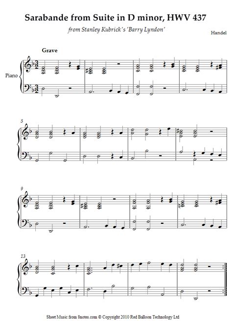 piano sarabande sheet music - 8notes.com