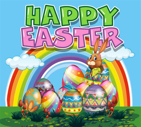 Happy Easter poster with bunny and colorful eggs 445969 Vector Art at ...