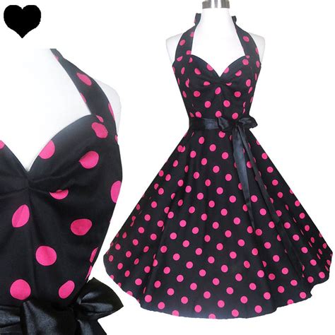 Black Halter Pink Polka Dot Full Skirt Dress XL, $85.00 | Retro outfits ...