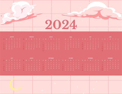 Printable Cute Yearly Calendar 2024 - Free Printable 2024 Calendar With ...