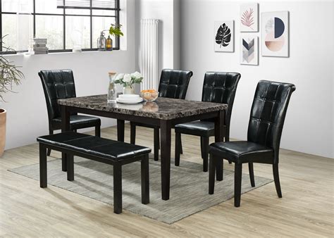 Black Dining Table w/ Bench Set; 6 PCS. SET – Pacific Imports, Inc.