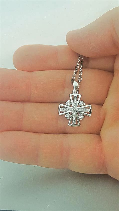 Jerusalem cross pendant necklace in white gold and diamonds | Etsy