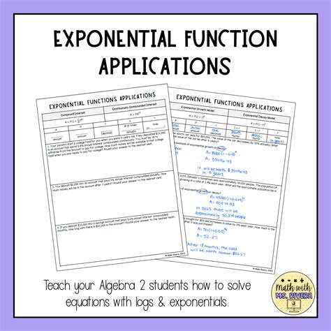 Exponential Function Applications Guided Notes for Algebra 2 | Made By ...