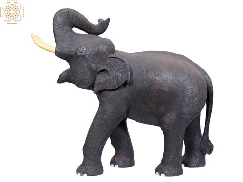 23" Trumpeting Elephant Statue in Wood | Exotic India Art