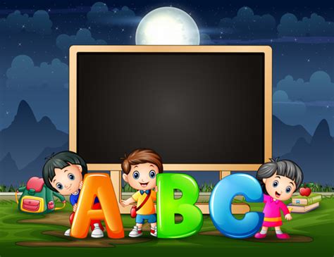 Kids and letters cartoon background vector free download