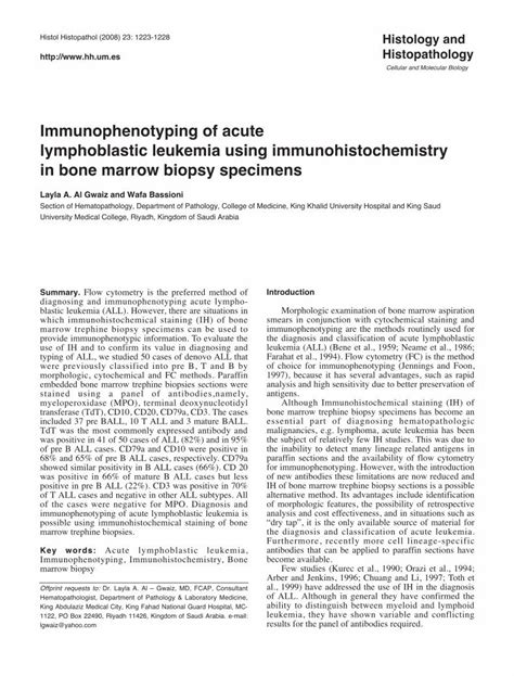 (PDF) Immunophenotyping of acute lymphoblastic …...Summary. Flow ...