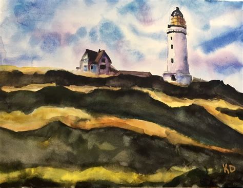 Original Watercolor Painting seaside Lighthouse Maine coast | eBay ...