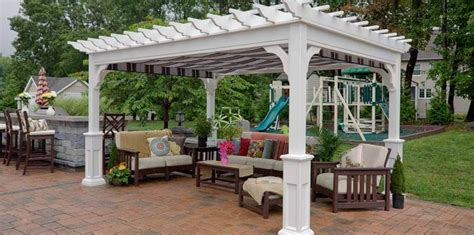 10x14' Traditional White Vinyl Pergola with Superior Posts and EZ-Shade ...