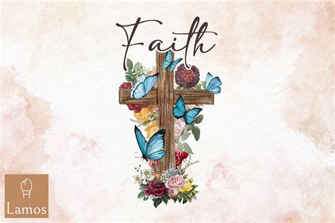 Faith Cross Butterfly Flower Design By Zemira | TheHungryJPEG