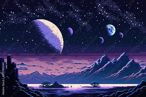 pixel art space background - generative ai Stock Illustration | Adobe Stock