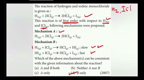 The reaction of hydrogen and iodine monochloride given as :H2 + 2ICl → ...