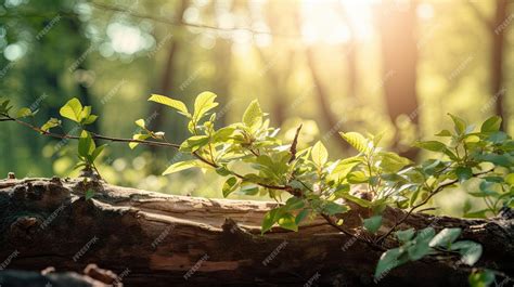 Premium Photo | A tree branch with green leaves and a green plant in ...