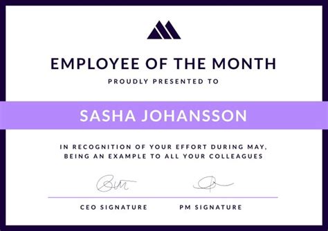 Free Simple Employee of the Month Certificate template