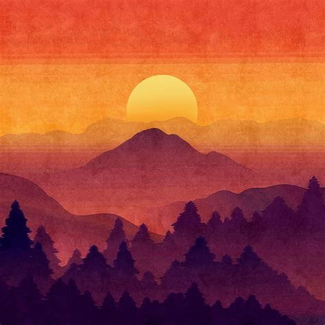 Mountains Painting - Sunset In The Misty Mountains by Little Bunny ...