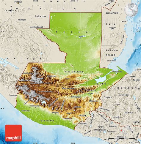 Physical Map of Guatemala, shaded relief outside