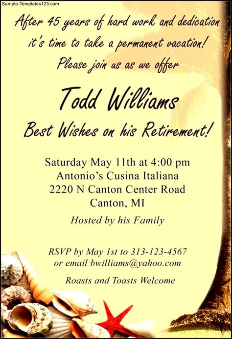 Sample Retirement Party Invitation Wording - Sample Templates - Sample ...