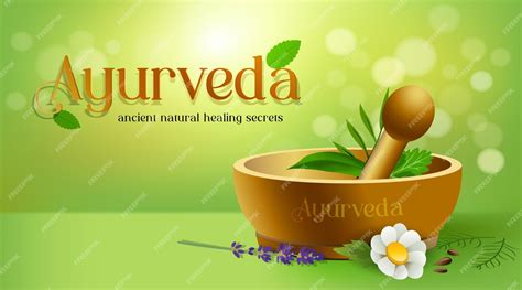 Ayurveda Healing Science With Herbs Vector Illustration Bannière Et ...